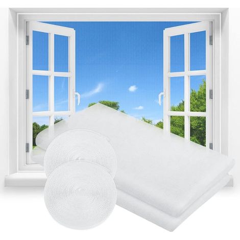 Moustiquaire Fenêtre Enroulable, 2Pcs 150 x 200cm DIY Filet Moustiquaire Auto-Adhésif Découpable, avec 2 Rouleaux Crochet Ruban Adhésif, Moustiquaire Fenetre Porte en Polyester (Blanc) (1/5)
