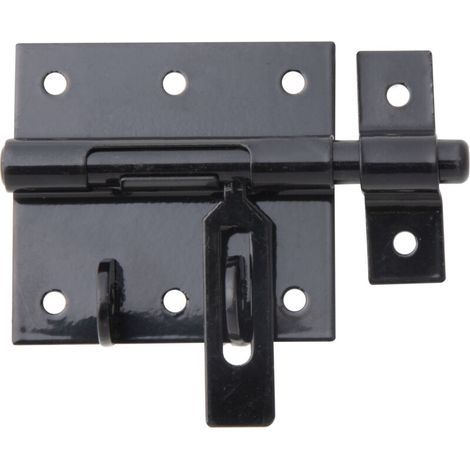 Verrou à cadenas noir avec gâche intégrée – platine 70 x 67 mm – acier plastifié – Marque (1/2)