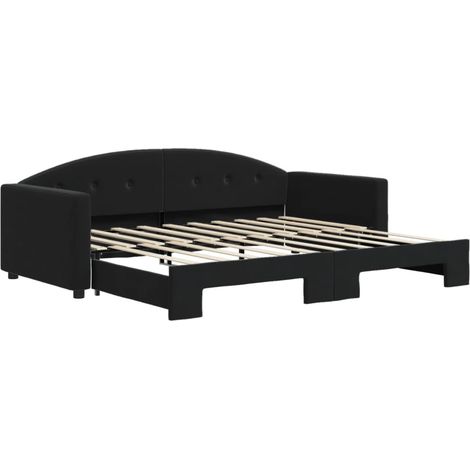 Lit simple  Lit adulte  Lit de jour avec lit gigogne noir 90x190 cm velours