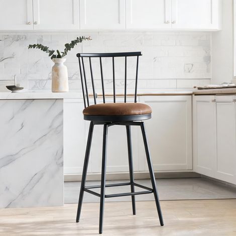 Tabouret bar en métal marron avec dossier Windsor et assise (1/5)