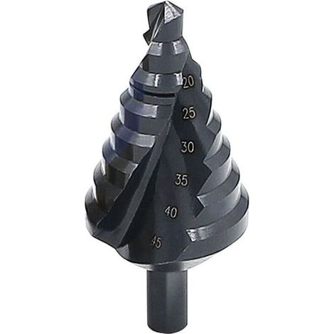 Punta da trapano a spirale a gradini multiforo nitrurata, diametro totale dei fori da 10 mm a 45 mm, 8 misure di fori per tagliare, allargare fori, lamiera, PVC, lavorazione del legno. (1/4)
