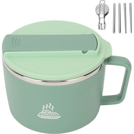 Bol micro-ondes avec baguettes et cuillère 1200ml vert (1/5)