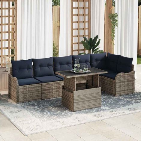 vidaXL Set Divano da Giardino 7 pz Grigio polyrattan (1/5)