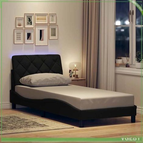 Cadre de lit - 3310638 - 90x190 cm - LED intégrée - Tissu noir (1/5)