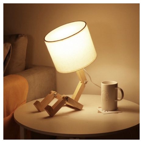 Lampe de chevet cylindrique en bois réglable pour table de nuit, chambre, salon ou bureau, ampoule tricolore 12 W, prise UE, couleur beige 8031 (1/5)