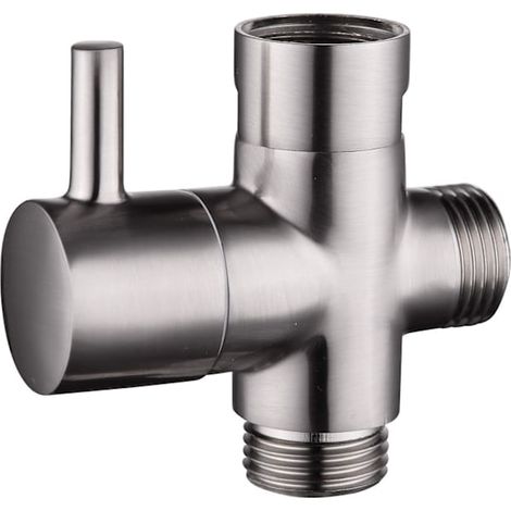 Robinet 3 voies en laiton massif G1/2" pour douchette, connecteur universel, finition nickel brossé (1/5)