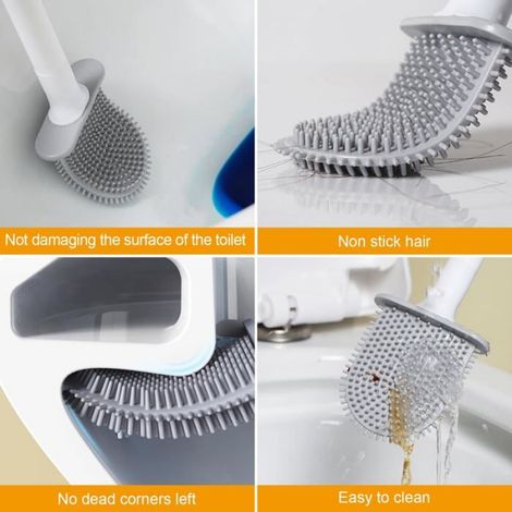 Brosse WC Silicone Gris Blanc - Lot 2 Avec Support - Poils Pliables Fixation Murale Lumiryn (1/5)