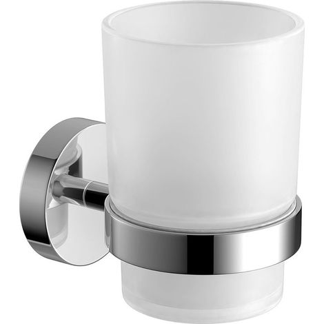 Modern chrome wall-mounted toothbrush and cup holder, square bathroom accessory (1/3)
