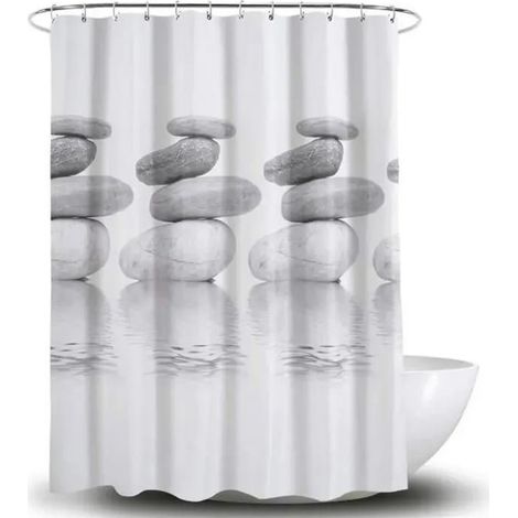 Rideau de Douche Imperméable Antibactérien 3D-Avec 12 Anneaux-Polyester-180 x 180 cm-Gris Galet (1/3)