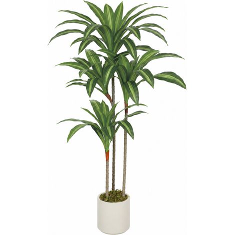 Dracaena artificiel 120 cm à tiges flexibles, pot blanc, idéal salon, chambre et bureau (1/5)