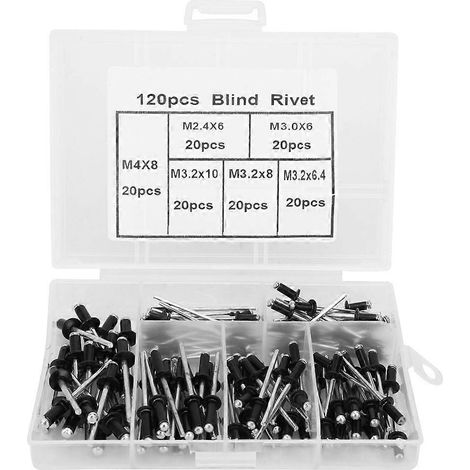 120-teiliges Blindnieten-Set aus Aluminiumlegierung, Blindnietenbefestigungen M2.4, M3, M3.2, M4