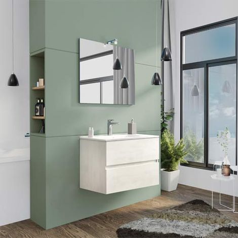 Mobile bagno con lavabo e specchio inclusi finitura rovere bianco 81x47x53h cm - Salone (1/2)