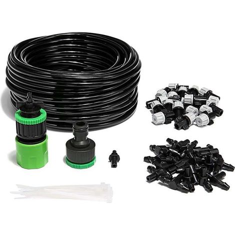 Système d'irrigation par brumisation portable avec tuyau PVC de 20 m et buse de pulvérisation automatique. (1/5)