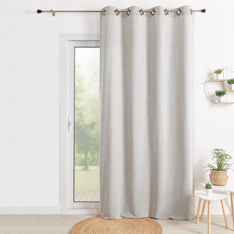 Rideau uni en tissu lourd à œillets carrés Ecru 140x260 cm (1/2)