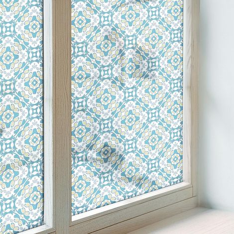 Sichtschutzfolie 50x100 cm Sichtschutz Fenster Selbstklebend PVC Milchglas Dekorativ Dekorfolie Blickdicht Folie für Badezimmer Geometrische Rosetten