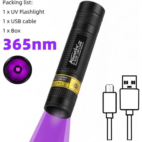 Wiederaufladbare Mini-USB-Taschenlampe mit 365 nm UV-LED zur Erkennung von Tierflecken, Lecks, Mineralien, Silber und Skorpionen. (1/5)
