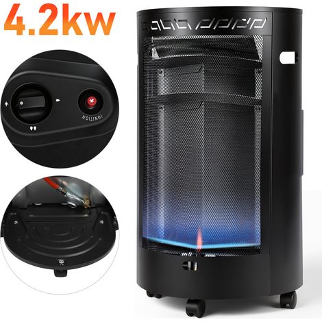 Wolketon Blue Flame Gasheizer 4200W halbrund, 2 Heizstufen, ODS, Piezozündung, 4 Rollen (1/5)