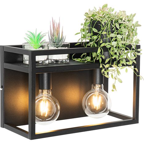 Smart Wall Light Black with Shelf Incl. 2 Wifi G95 - Cage Rack (1/4)