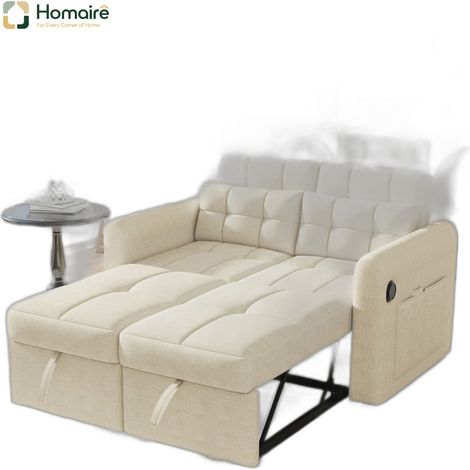 Canapé en tissu beige avec port USB et accoudoirs 142 x 85 x 83 cm HOMAIRE (1/5)