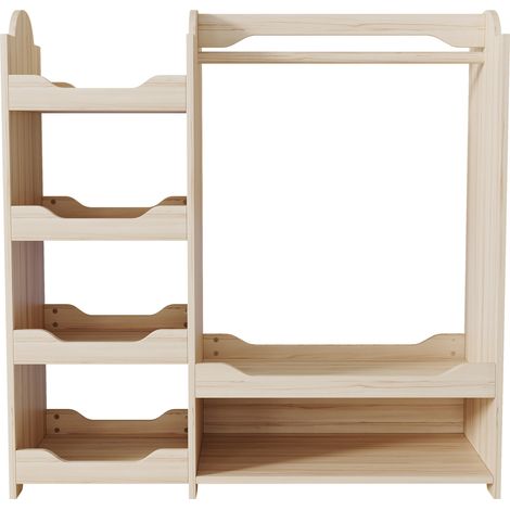 Penderie enfant en bois naturel avec tringle et 4 étagères, rangement pour chambre d'enfant 110x39x110 cm (1/5)