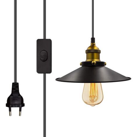 Lustre Industriel, Lustre Rétro avec Prise, Luminaires Industriel avec Abat-jour, Douille E27 avec Interrupteur,Cable avec Interrupteur,pour Restaurant Salon Chambre Cuisine Bar Couloir(6M) (1/5)