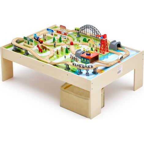 Mesa de Actividad de Tren 120 Piezas de Madera 120 x 85 x 41 cm Mesa de Juegos de Tren Circuito de Ferroviarias Juguetes Creativos con Contenedor de Almacenamiento para Facilitar Organización (1/5)