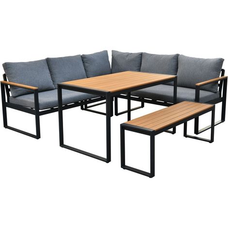 Gardissimo Alu Garten Dining Ecklounge / Sitzgruppe "Tosca", holzoptik (1/5)