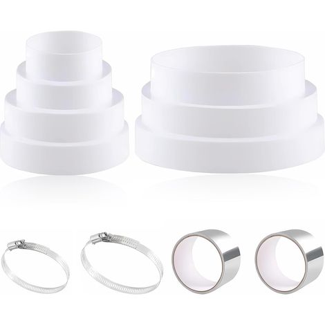 Lot de 2 réducteurs universels en PVC - Diamètre : 80-180 mm - Tuyau de réduction de 80, 100, 110, 120, 160, 170, 180 mm - Avec colliers de serrage en acier inoxydable - Bande d'aluminium pour (1/5)