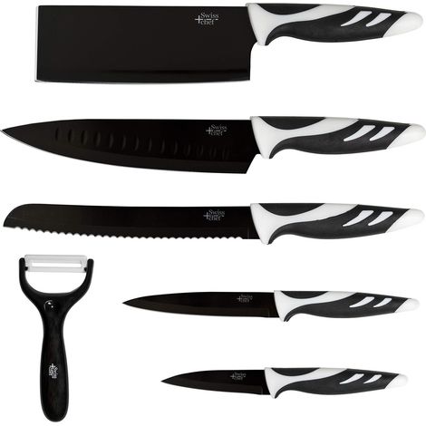 Cecotec Set di 6 coltelli da cucina di fascia alta Coltelli professionali Swiss Style Colore: bianco o nero Swiss Chef di (nero) (1/4)