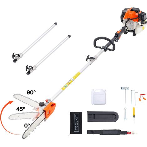 Élagueuse Thermique sur Perche 2 Temps 43 cc, Élagueuse sans Fil Essence, avec Tête Rotative, Perche Extensible 2,16-3,66 m, Guide-chaîne 25,4 cm, Réservoir Carburant 850 ml, pour Élagage Arbres (1/5)