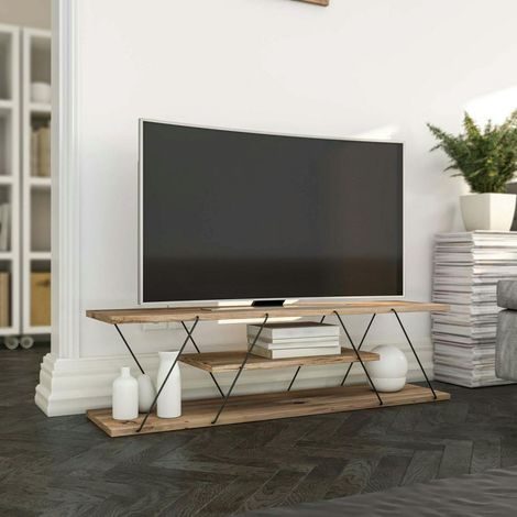 Banc TV filaire décor bois noyer et métal noir JENA
