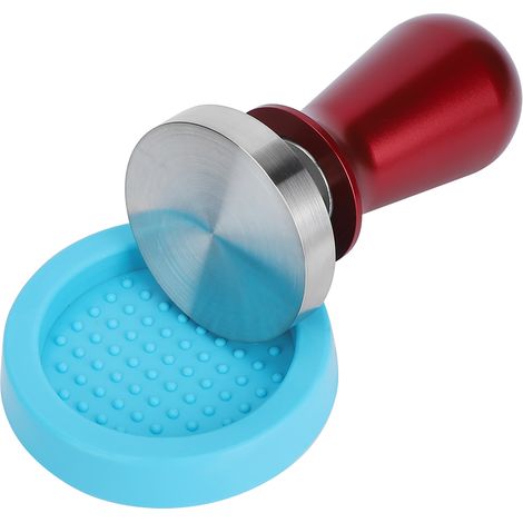 Tasseur à café en acier inoxydable 57,5 mm, base plate, élastique, presse-grains de café, accessoire de cuisine rouge (1/5)