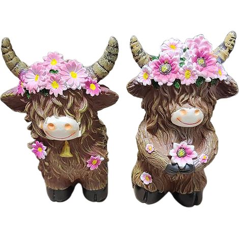 Paire de Vaches Highland Décor de Ferme pour Maison, Jardins ou Table (1/4)
