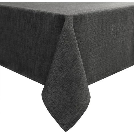 Nappe Rectangulaire 140 x 180 cm Aspect Lin Nappe Exterieur Impermeable Nappe de Table Anti Tache pour Manger, Jardin - Gris Foncé (1/5)