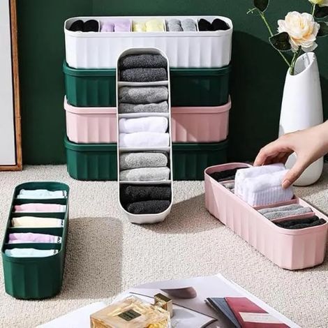 Lot de 4 organiseurs de tiroir – Boîtes de rangement en plastique pour vêtements d'intérieur et sous-vêtements pour chaussettes, soutien-gorge, cravates et petits vêtements – Organisateur de tiroir de (1/5)