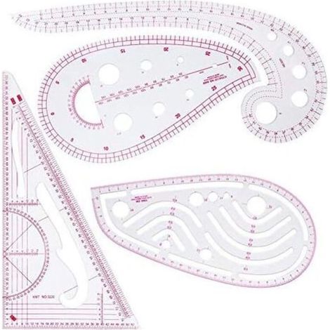 Règle À Coudre - Règle De Courbe Virgule - Échelle Triangulaire - Règle D Emmanchure - Règle De Cage À Manches - 4 Pièces - En Plastique - Pour Patronnage Et Dessin De Vêtements (1/4)