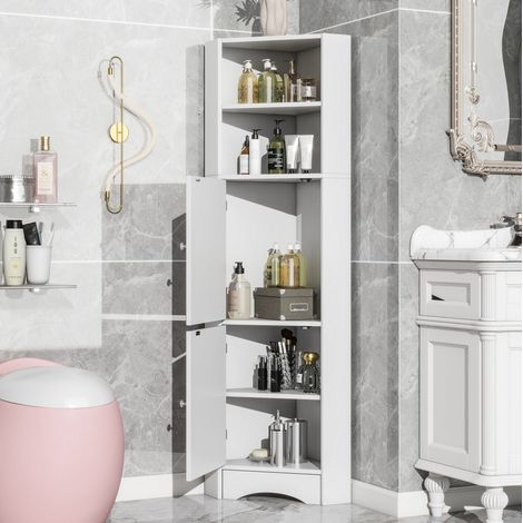 Mobile bagno angolare con ripiani e armadietto, 36,5 x 36,5 x 155 cm, bianco HAVRYA (1/5)