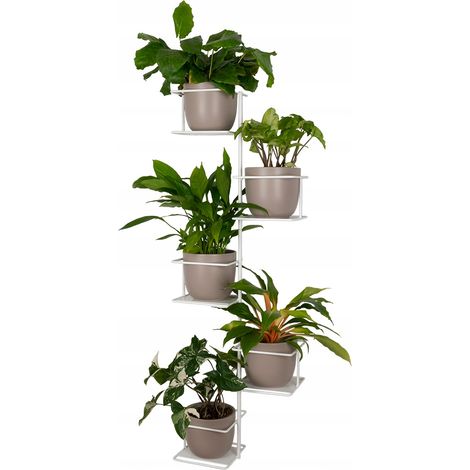 Fioriera a parete Scandi Jungle 3, supporto verticale in metallo per 5 vasi, mensola a cascata bianca (1/5)