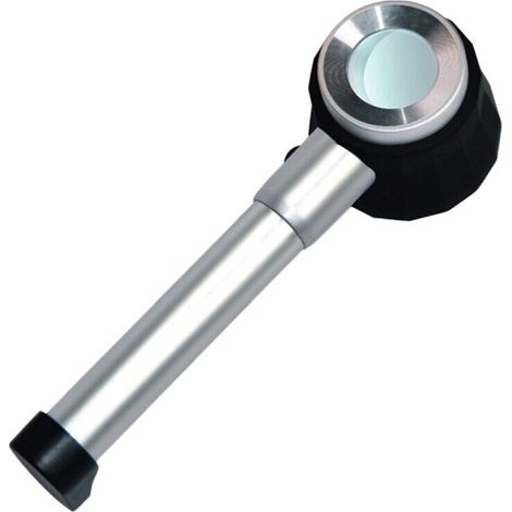 Loupe portative 10x en forme de cuillère entièrement en métal avec échelle de mesure à 3 lumières \ miroir en tissu textile (1/5)