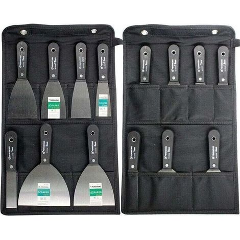 Couteaux à Enduire Jeu de Spatules en Acier Ensemble de Couteaux à Mastic Lot de 7 pièces Avec Sac De Rangement Grattoir Mural Poignée En Plastique Antidérapant (1/4)