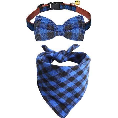 Collier-Carré Pour Chien - En Coton Lavable - À Motif Tartan Détachable - Ajustable Avec Boucle À 5 Positions - Pour Chiens Chats Et Lapins - 1 Pièce (1/5)