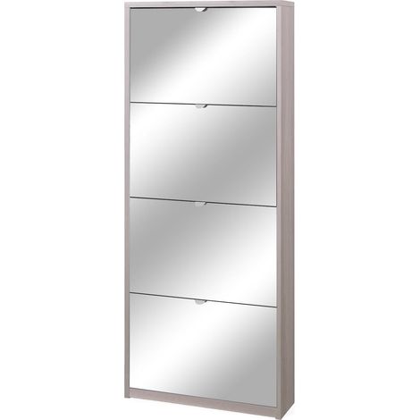 Scarpiera 4 Ante con Specchio 63x154x18 cm Olmo Chiaro (1/2)