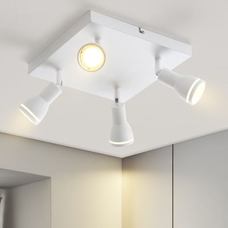 GBLY Plafonnier Blanc Couloir : 4 Spots de plafond  Métal GU10 Spots Couloir Pivotant Spots muraux Intérieur pour cuisine bureau salon chambre à coucher, Sans ampoules Carré