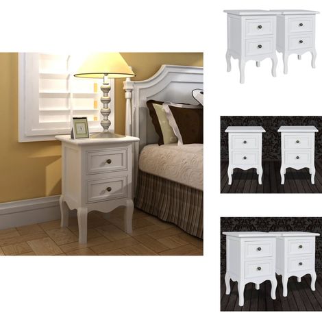 Nachttische 2 Stk. mit 2 Schubladen MDF Weiß - Vintage Nachttisch - Schreibtischlampe - Nachttischset - Wohnzimmer Deko - Schlafzimmereinrichtung (1/5)