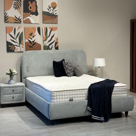 LINE Lit double en tissu gris vert avec coffre 180x200 cm (1/4)