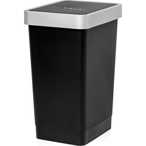 Pattumiera in plastica nero 25 litri con coperchio grigio basculante (1/5)