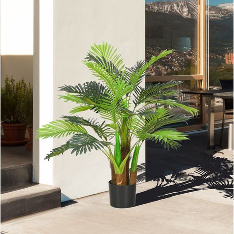 Palmier artificiel 16x16x100 cm en plastique vert, pot stable, pour intérieur et extérieur – MEUBLIV (1/5)