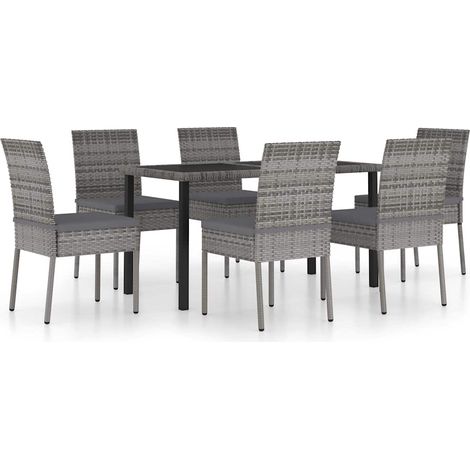 Maison Exclusive - 7-tlg. Garten-Essgruppe Poly Rattan Grau (1/5)