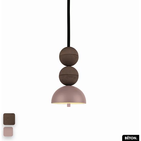 Lampe de suspension en béton - BOSFOR CONCRETE CHOCOLAT - ROSE 2 BALLES LED 14W (1/3)