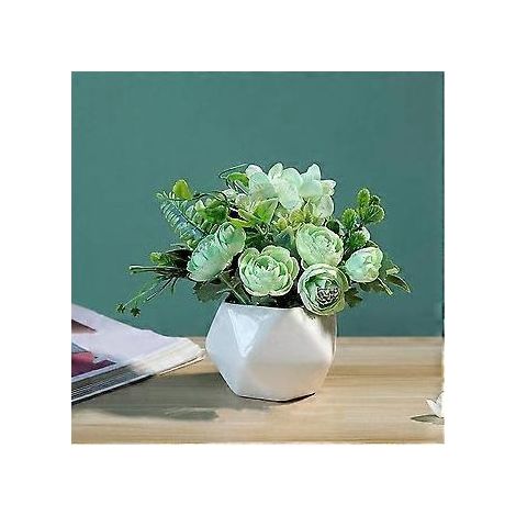 Fleurs artificielles vert clair avec pivoine en pot - Fleurs artificielles en plastique - Pour la maison, la table (1/4)